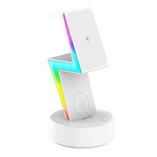 For Apple Series 3 In 1 RGB Light Magsafe Magnetic Mobile Phone Holder Wireless Charger(White)