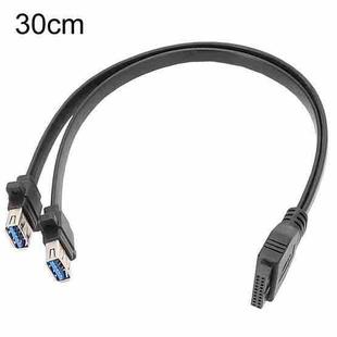 30cm Motherboard USB3.0 Panel Cable Front 19Pin To Dual-Port A Female Data Flat Cable