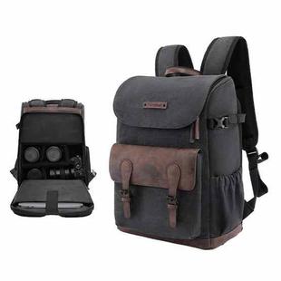 Cwatcun D128 Vintage Shoulder Backpack Split Compartment Large Capacity Splashproof Photography Bag, Color: Small Black