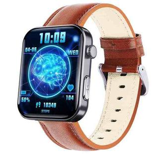 F300  2.1-Inch Screen Smart Watch Supports Bluetooth Calls/ECG/Blood Composition Analysis/50+ Sports Modes, Color: Black Brown Leather