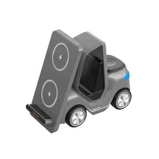 T20S 3-In-1 15W Small Forklift-Shaped Desktop Wireless Charger With LED Atmosphere Light(Gray)