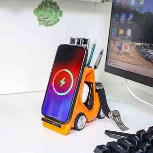 T20S 3-In-1 15W Small Forklift-Shaped Desktop Wireless Charger With LED Atmosphere Light(Orange)