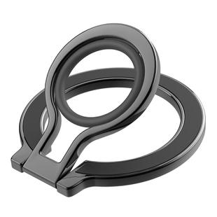 Magnetic Mobile Phone Holder Zinc Alloy Phone Finger Ring Bracket With Silicone Ring Guard(Black)