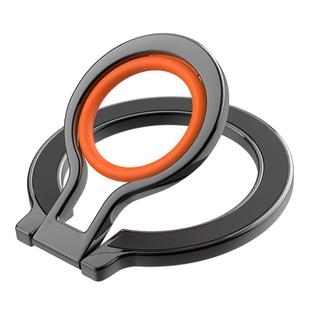 Magnetic Mobile Phone Holder Zinc Alloy Phone Finger Ring Bracket With Silicone Ring Guard(Black+Orange)