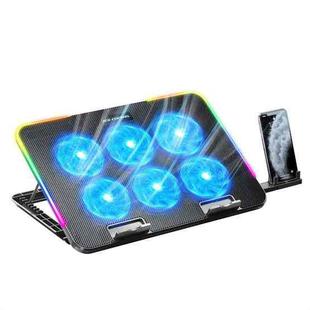 ICE COOREL A9R 6-fans Adjustable Laptop Stand Radiator with RGB Atmosphere Light(Black)