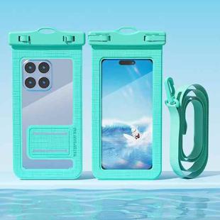 7.2 Inch Mobile Phone Waterproof Bag with Finger Strap On The Back(Cyan)