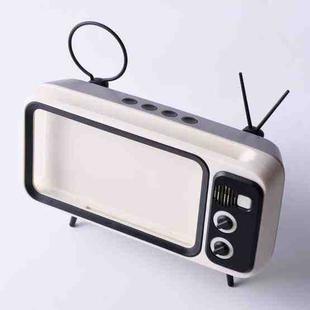 Retro Small TV Desktop Cell Phone Holder With Bluetooth Speaker Player(Silver Gray)