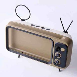 Retro Small TV Desktop Cell Phone Holder With Bluetooth Speaker Player(Brown)