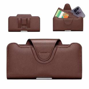 NUOKU 5.5-6.7 Inch Dual Phone Belt Clip Carrying Pouch Litchi Texture Leather Phone Case(Dark Brown)