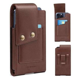 NUOKU  5.5-6.5 Inch Belt Phone Case Bag Leather Vertical Carrying Phone Pouches(Dark Brown)