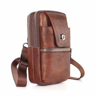 KUNQITIAN Mobile Phone Waist Bag Belt Leather Case With Shoulder Strap, Size: S(Red Brown)