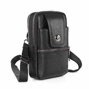 KUNQITIAN Mobile Phone Waist Bag Belt Leather Case With Shoulder Strap, Size: M(Black)