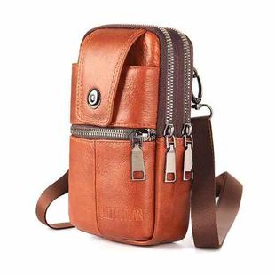 KUNQITIAN Mobile Phone Waist Bag Belt Leather Case With Shoulder Strap, Size: M(Brown Yellow)