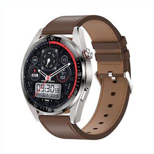 1.43 inch AMOLED Screen Smartwatch Heart Rate Blood Pressure Monitoring Bluetooth Talking Sports Watch, Color: Silver Leather Strap