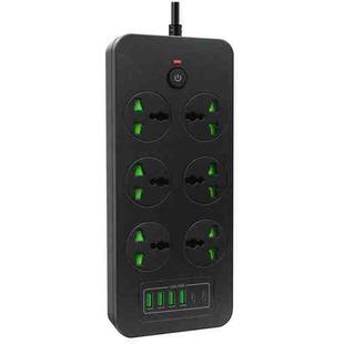 Thunderproof Overload Protection 4USB+2PD+6 Holes Socket, Color: Black EU Plug