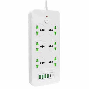 Thunderproof Overload Protection 4USB+2PD+6 Holes Socket, Color: White EU Plug