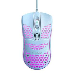 T-WOLF V15 Honeycomb Wired USB Gaming Mouse with RGB Lighting Ergonomic Hollow Design for PC Office Home Use(Blue)