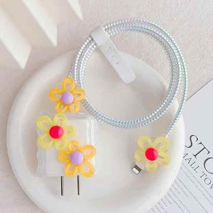 For Apple 18W/20W Flower Shape Charger Protective Case Data Cable Biter(Yellow And Green)