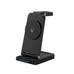 S90-3 3-in-1 Magnetic Folding Wireless Charger Phone Earphone Watch Fast Charging Stand(Black)