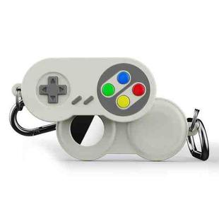 For AirTag Tracker Retro Game Console Shape Silicone Case with Carabiner(White)