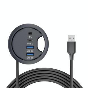 2xUSB3.0+USB-C+3.5mm Desk Grommet Splitter HUB Dock Station, Cable Length 1.2m