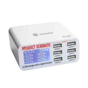 SUNSHINE SS-304D 6-Port USB Smart Charger Multi-Port Digital Display Fast Charging For Mobile Phone(EU Plug)