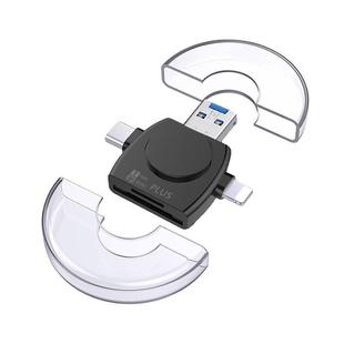 USB 3.0 To USB-C / Type-C / 8 Pin 6-In-1 Multifunctional TF / SD / NM Card Reader(Black)