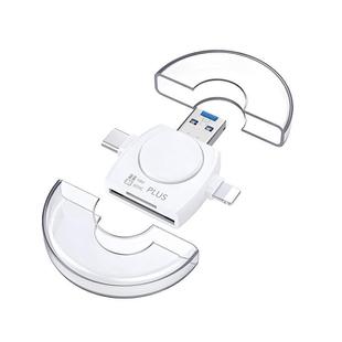 USB 3.0 To USB-C / Type-C / 8 Pin 6-In-1 Multifunctional TF / SD / NM Card Reader(White)