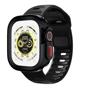 For Apple Watch 44/45mm Sport Loop Silicone Watch Strap + TPU Protective Case Set(Black)