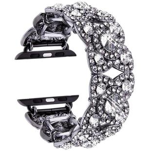 Petaled Metal Diamond Wristband Strap For Apple Watch Series 9 / 8 / 7 / 6 / SE / 5 / 4 / 3, Color: 1215 Black(38/40/41mm)