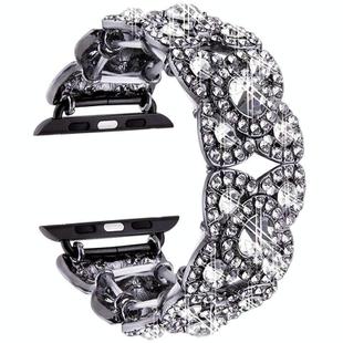 Petaled Metal Diamond Wristband Strap For Apple Watch Series 9 / 8 / 7 / 6 / SE / 5 / 4 / 3, Color: 1215 Black(42/44/45/49mm)