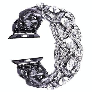 Petaled Metal Diamond Wristband Strap For Apple Watch Series 9 / 8 / 7 / 6 / SE / 5 / 4 / 3, Color: 1202 Black(38/40/41mm)