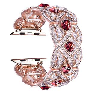 Petaled Metal Diamond Wristband Strap For Apple Watch Series 9 / 8 / 7 / 6 / SE / 5 / 4 / 3, Color: 1202 Rose Gold Red(42/44/45/49mm)