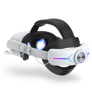For Meta Quest 2 VR RGB Head Strap Adjustable Headband Built-in 8000 mAh Battery(Gaming White)
