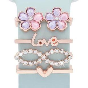 4pcs / Set 22mm Width Smart Watch Silicone Band Decorative Ring Metal Accessories(Flower Rose Gold)