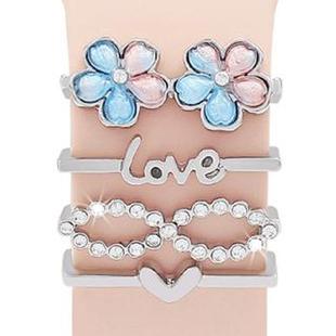 4pcs / Set 22mm Width Smart Watch Silicone Band Decorative Ring Metal Accessories(Flower Silver)
