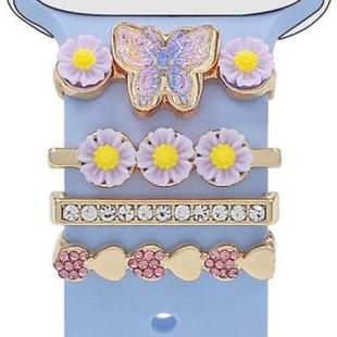 4pcs / Set 22mm Width Smart Watch Butterfly Flower Band Decorative Ring Metal Accessories, Style: 1