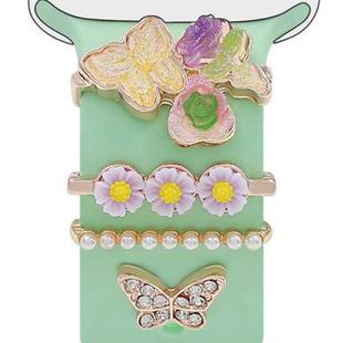 4pcs / Set 22mm Width Smart Watch Butterfly Flower Band Decorative Ring Metal Accessories, Style: 4