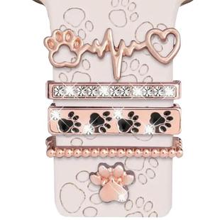 21mm Width Smart Watch Band Decorative Ring Metal Accessories(Dog Paw Rose Gold)