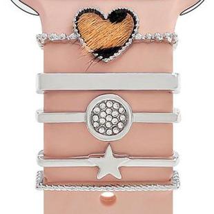22mm Width Smart Watch Silicone Band Decorative Ring Metal Accessories, Style: Love Heart Leopard Silver