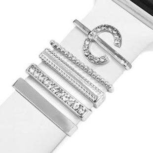 5pcs / Set 21mm Width Smart Watch Band Letter Decorative Ring Metal Accessories, Style: C(银色)