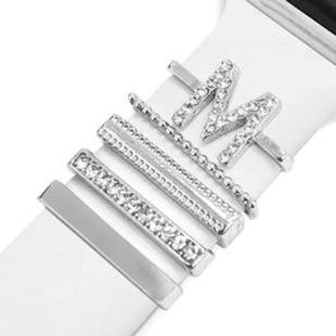 5pcs / Set 21mm Width Smart Watch Band Letter Decorative Ring Metal Accessories, Style: M(银色)