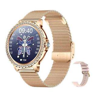 Bluetooth Calling AI Voice Assistant Life Waterproof Sports Smartwatch, Color: Gold Mesh Strap+Silicone Strap