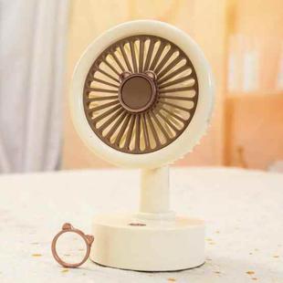 Student USB Small Desktop Fan Replaceable Animal Ears Multi-Speed Lithium Battery Mute Fan, Color: Beige Bear
