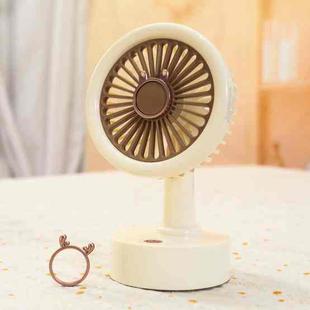 Student USB Small Desktop Fan Replaceable Animal Ears Multi-Speed Lithium Battery Mute Fan, Color: Beige Deer