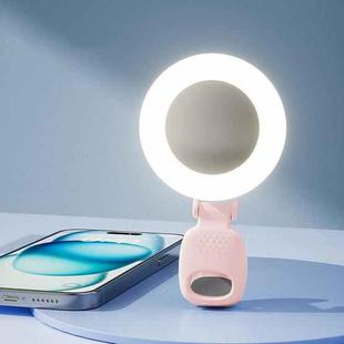 Clip-On Selfie Ring Light with Mirror Rechargeable Portable Makeup Light 3 Adjustable Color Temperatures(Pink)