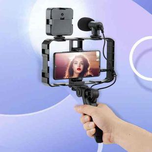 Smartphone Cage Stabilizer with Microphone & LED Fill Light - Anti-Shake Handheld Gimbal for Vlogging