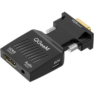QGeeM VGA Male To HDMI Female Adapter With 5V Micro USB Power & Audio Transmission 1080P 60Hz(Black)