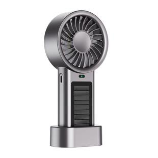 Solar Powered Handheld & Desk Fan with 5-Speed Turbo 12 Blades USB Type-C Fast Charging(Metallic)