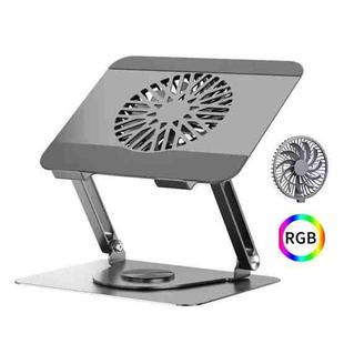 360 Rotating Laptop Stand Foldable Metal Desk Holder For 17.3 Inch Laptops Tablets With RGB Cooling Fan Gray